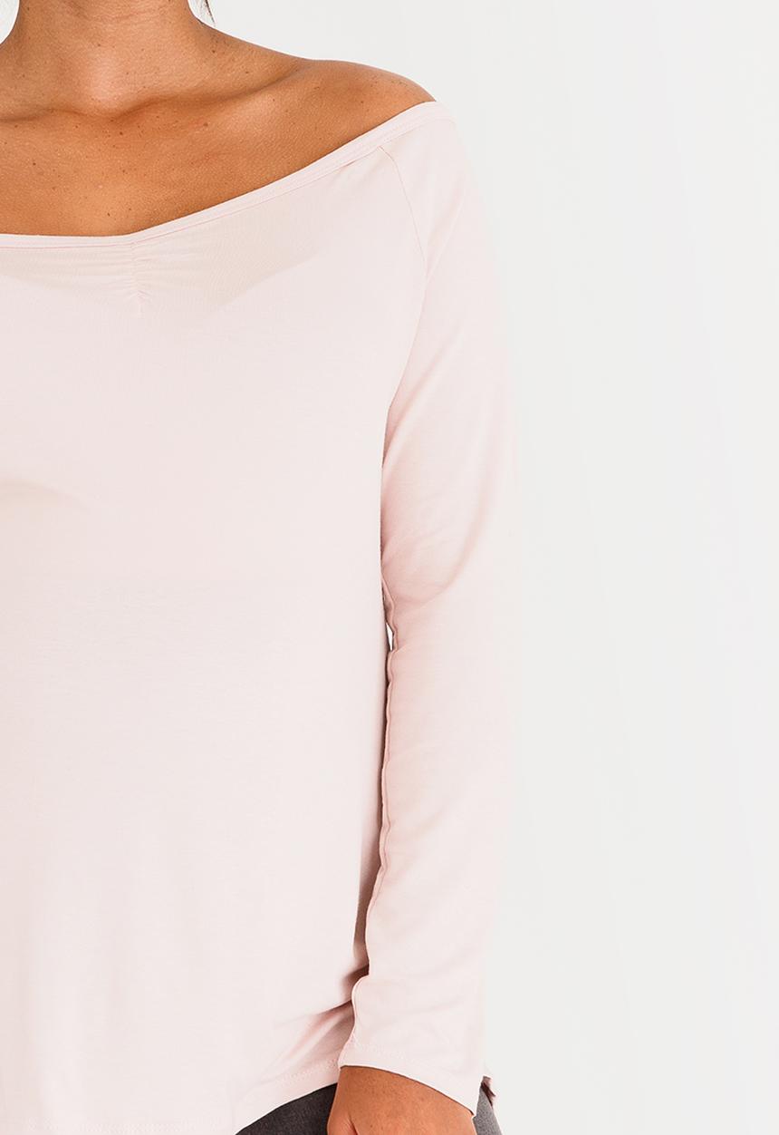 edit Maternity - Bardot Neckline Knit Top Pale Pink