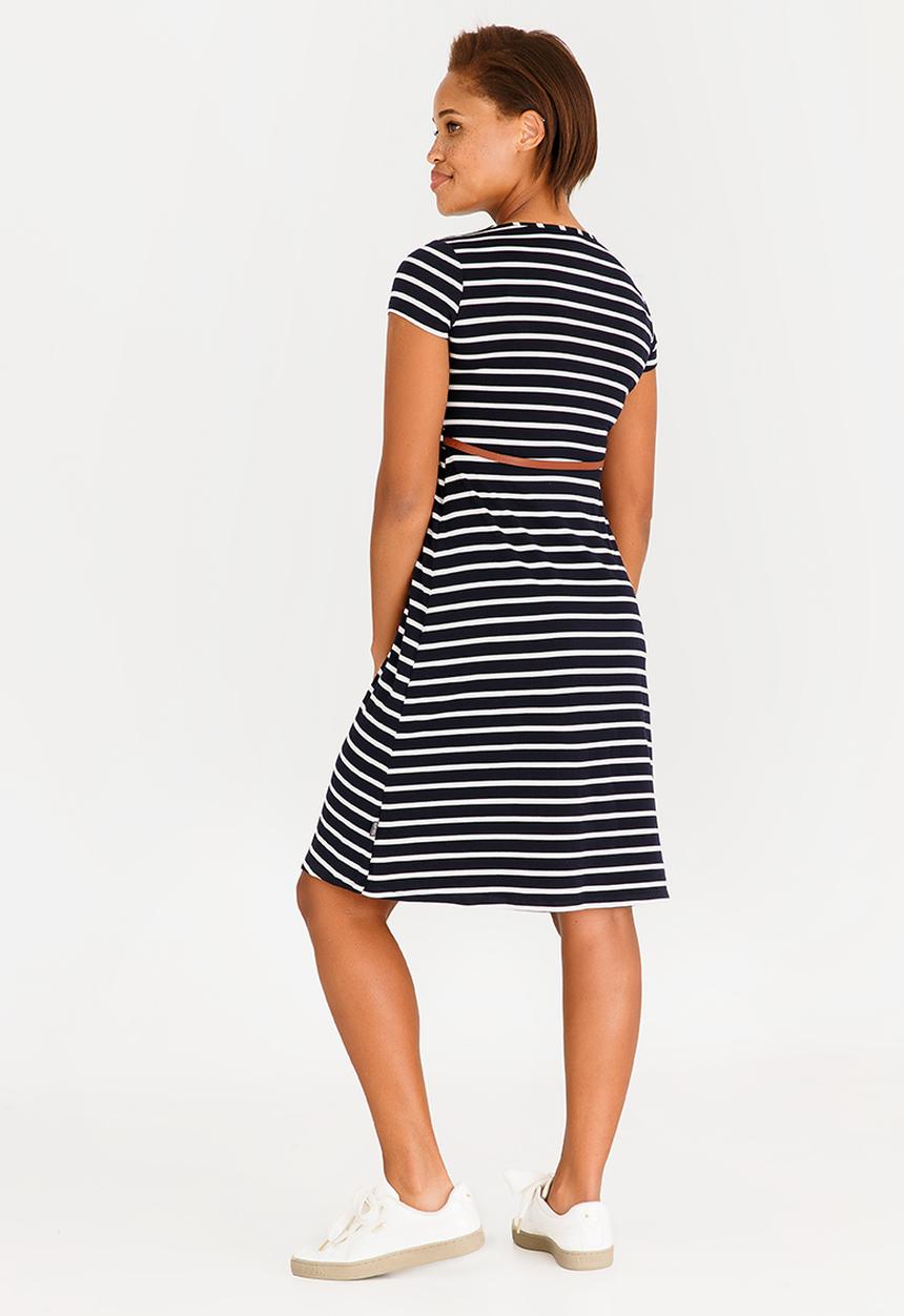 Cherry Melon - Belted Scoopneck Cap Sleeve Dress Navy & White
