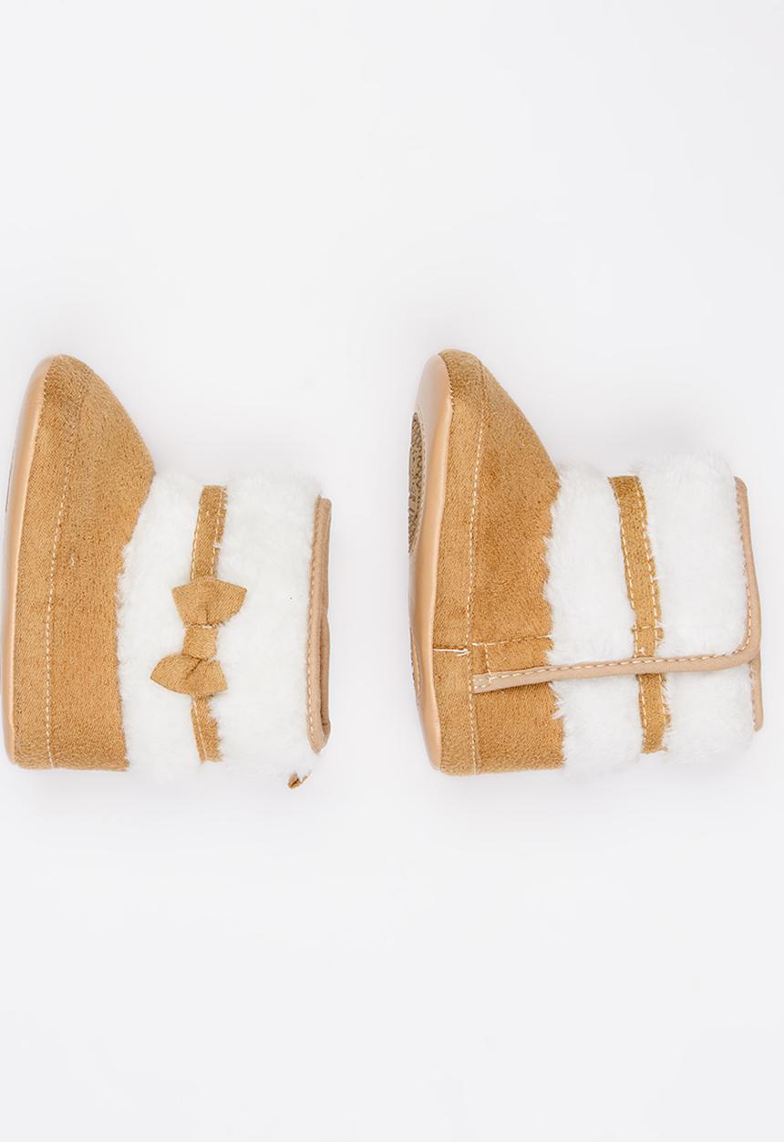 Pop Candy - Girls Fluffy Boot with Bow Detail Tan