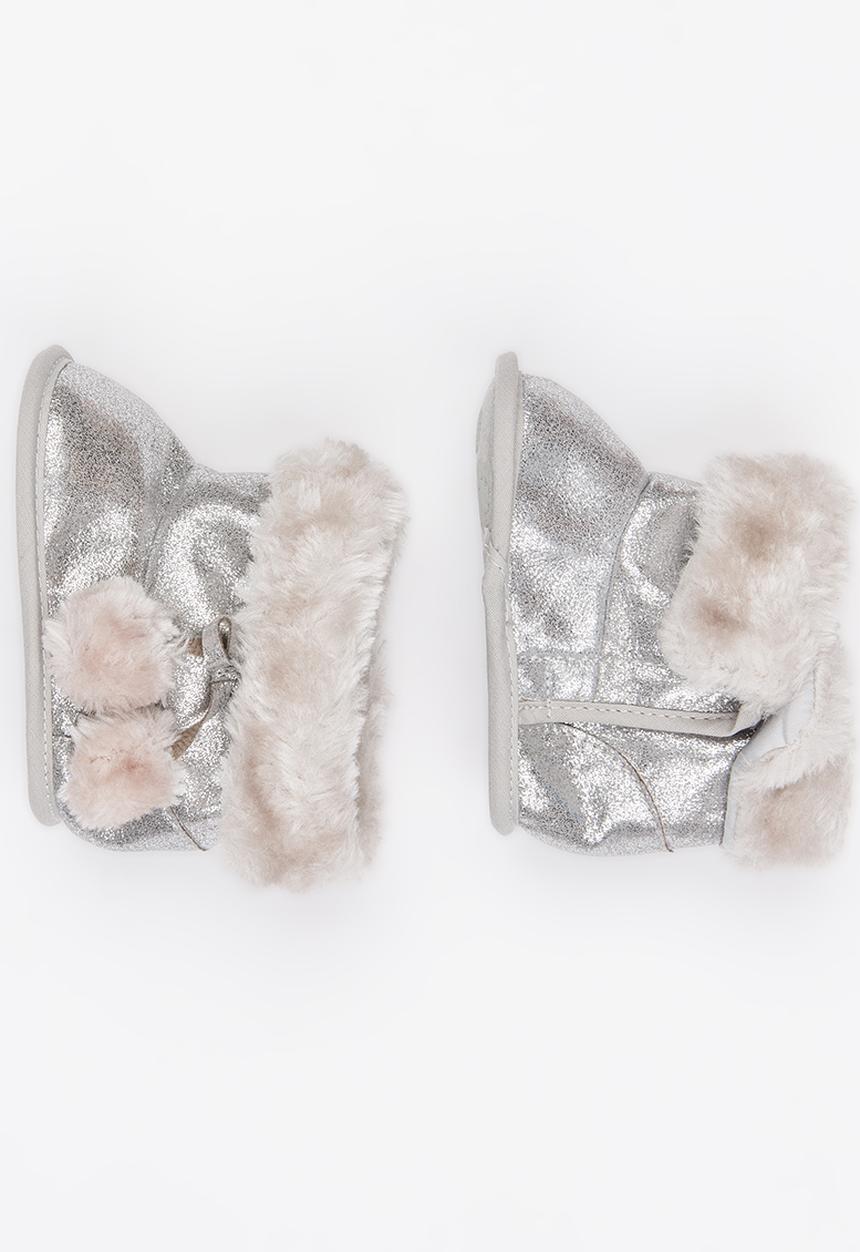 Pop Candy - Girls Pom Pom Booties Silver
