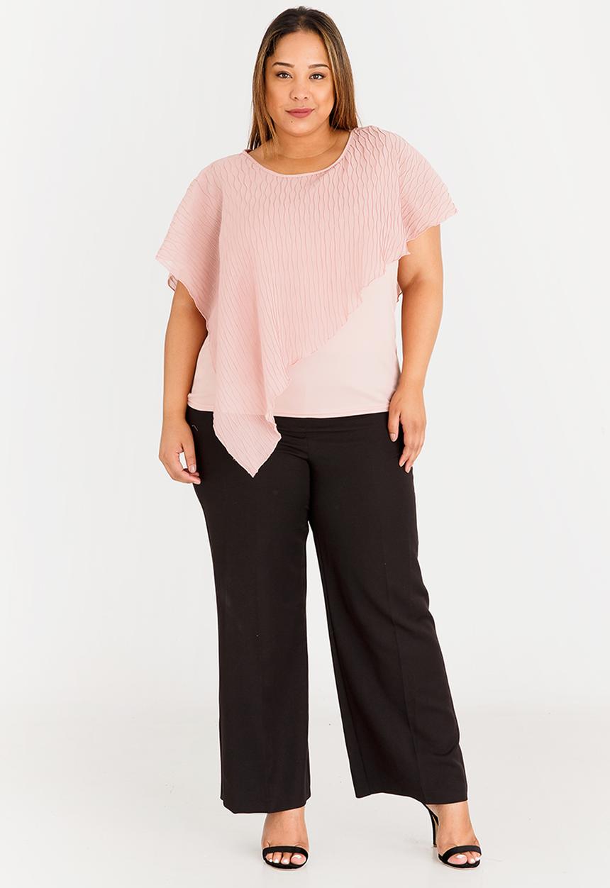 edit Plus - Pleated Asymmetrical Blouse Pale Pink