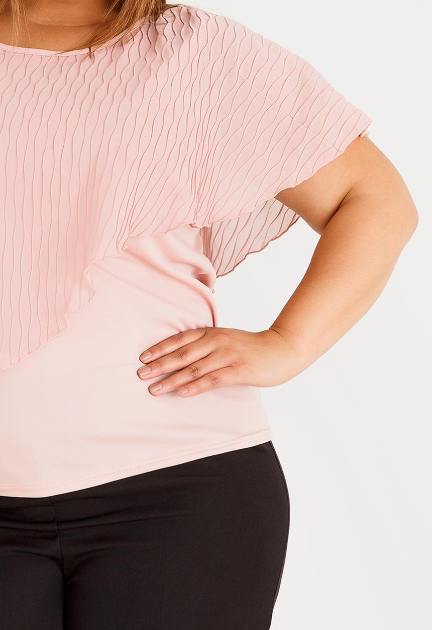 edit Plus - Pleated Asymmetrical Blouse Pale Pink