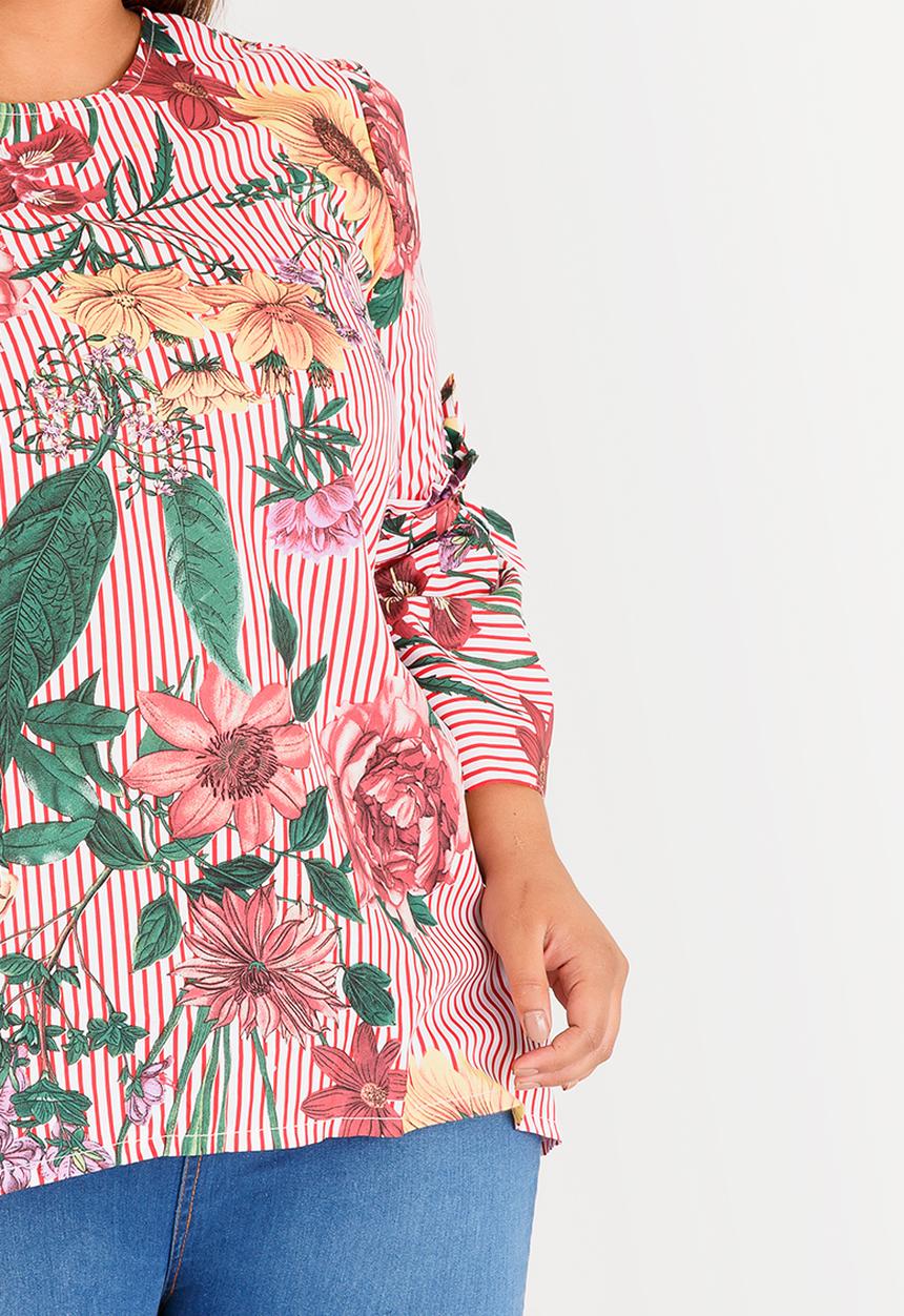 STYLE REPUBLIC PLUS - Floral and Stripe Print Blouse Red