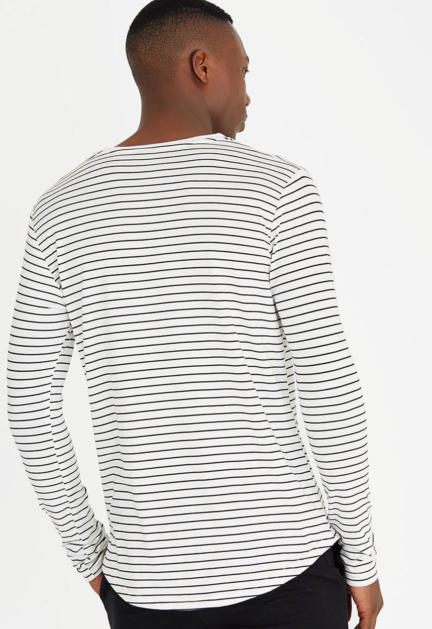 Unruly - Longer Stripe Cotton Tshirt  White