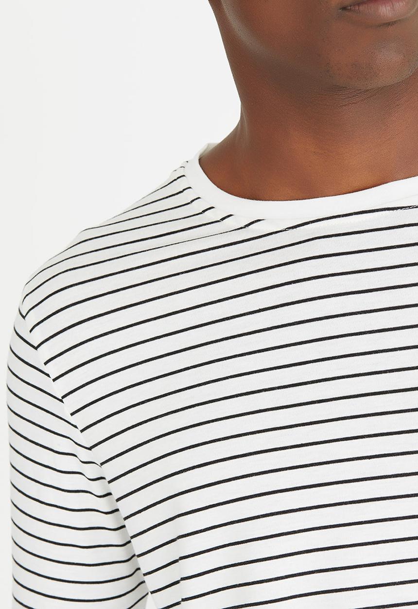Unruly - Longer Stripe Cotton Tshirt  White