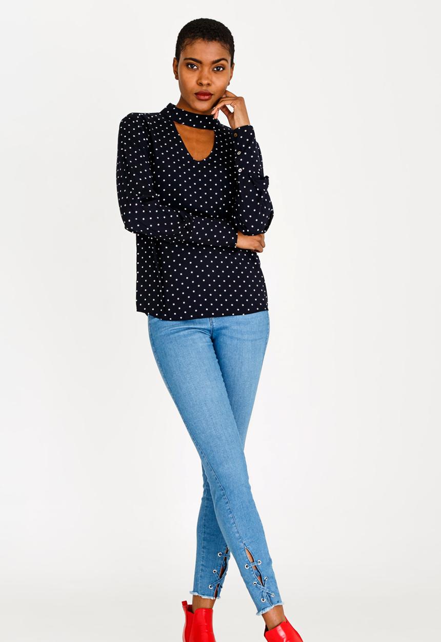 ONLY - Mesa Choker Top - Navy & White spot