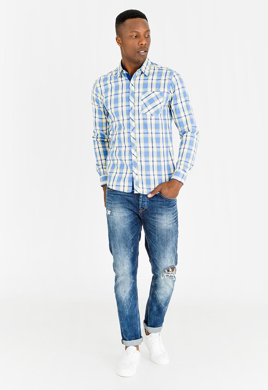 STYLE REPUBLIC - Modern Slim Check Shirt Blue