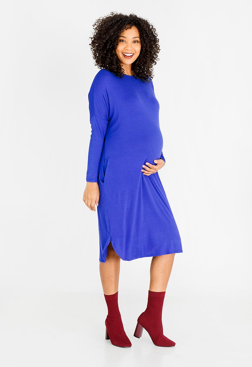 edit Maternity - Long Sleeve Tshirt Dress Mid Blue