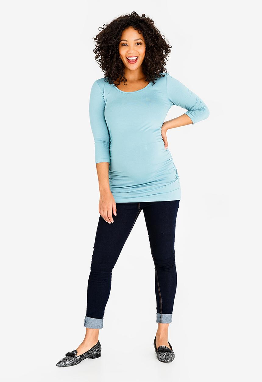 Cherry Melon - 3/4 Sleeve Side Detail Tee Pale Blue