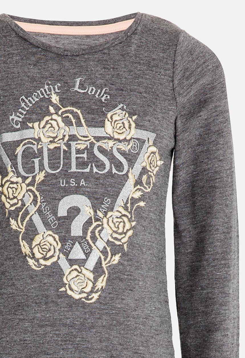GUESS - Girls Rose Embroidery Grey Tee