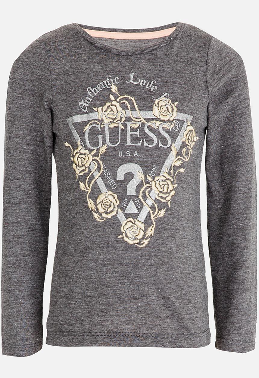 GUESS - Girls Rose Embroidery Grey Tee