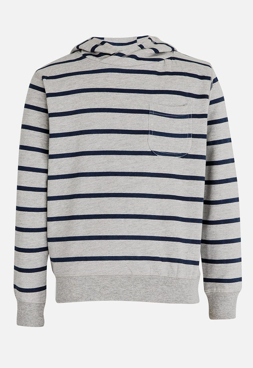 Pop Candy - Boys Grey Melange Stripe Hoody Grey