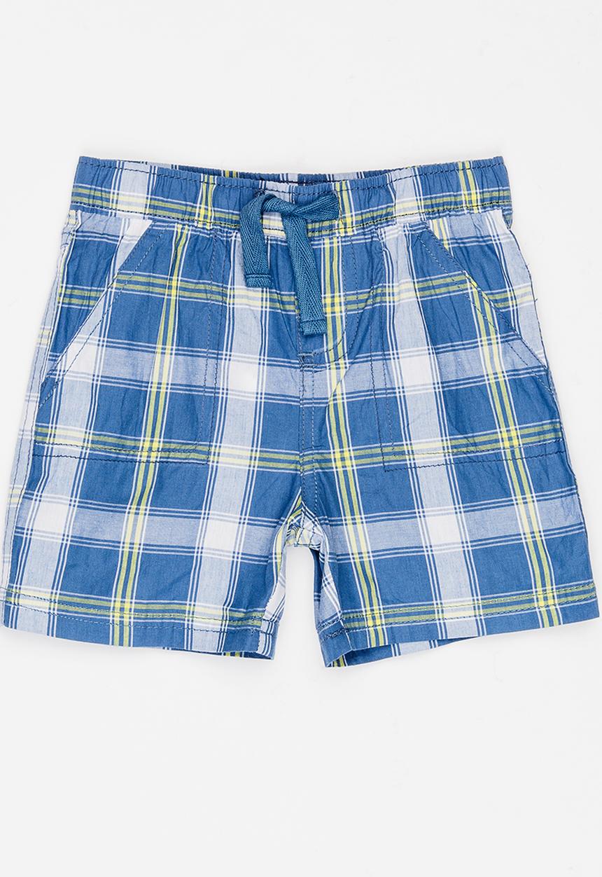 Twin Clothing - Check Block Print Shorts Blue