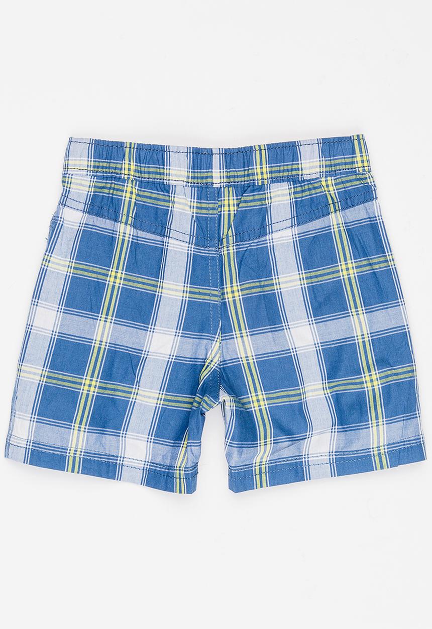 Twin Clothing - Check Block Print Shorts Blue