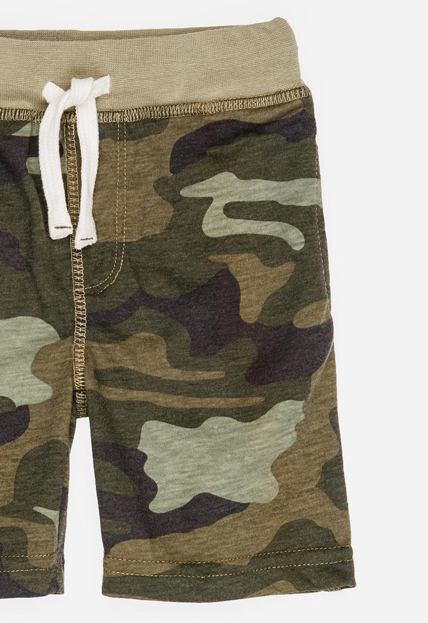 Pop Candy - Army Printed Shorts Khaki Green
