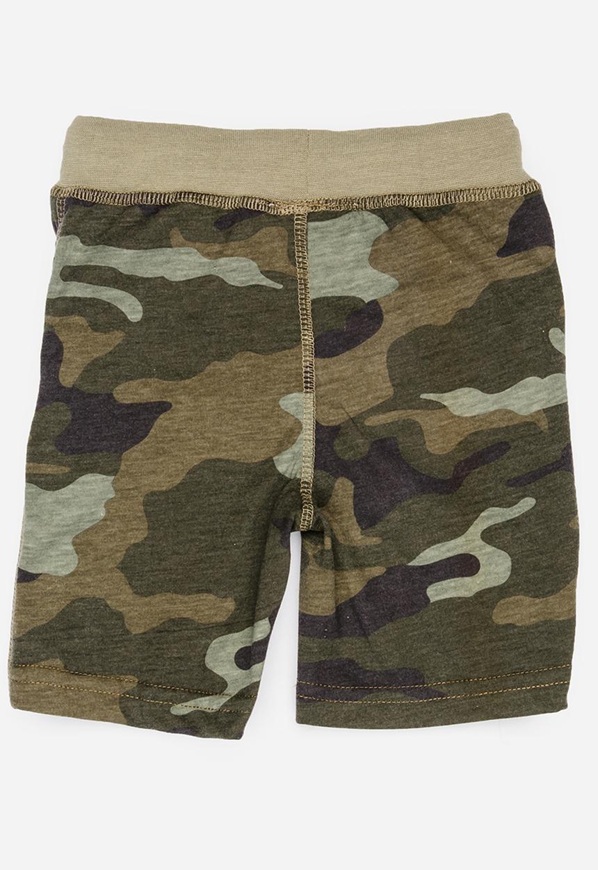 Pop Candy - Army Printed Shorts Khaki Green
