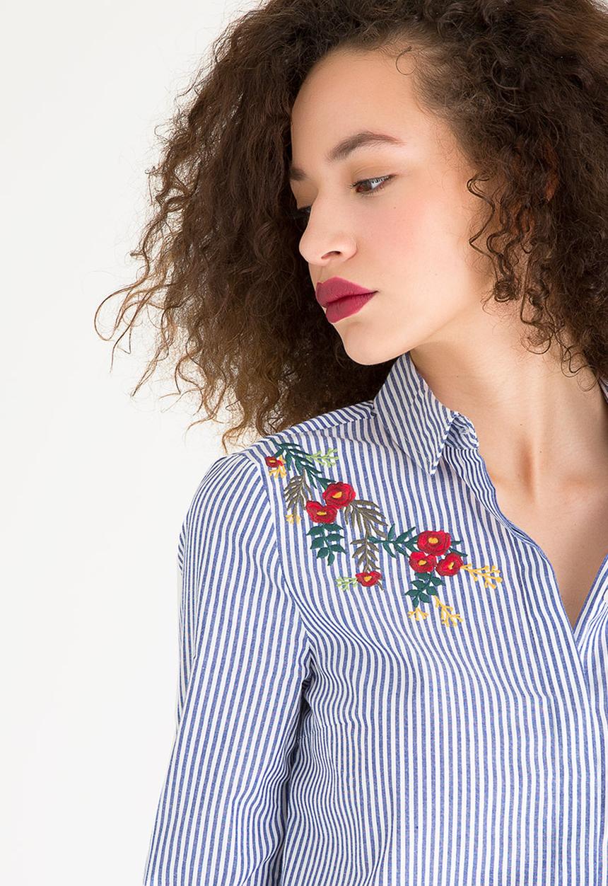 ONLY - Drive Embroidery Detail Shirt Blue