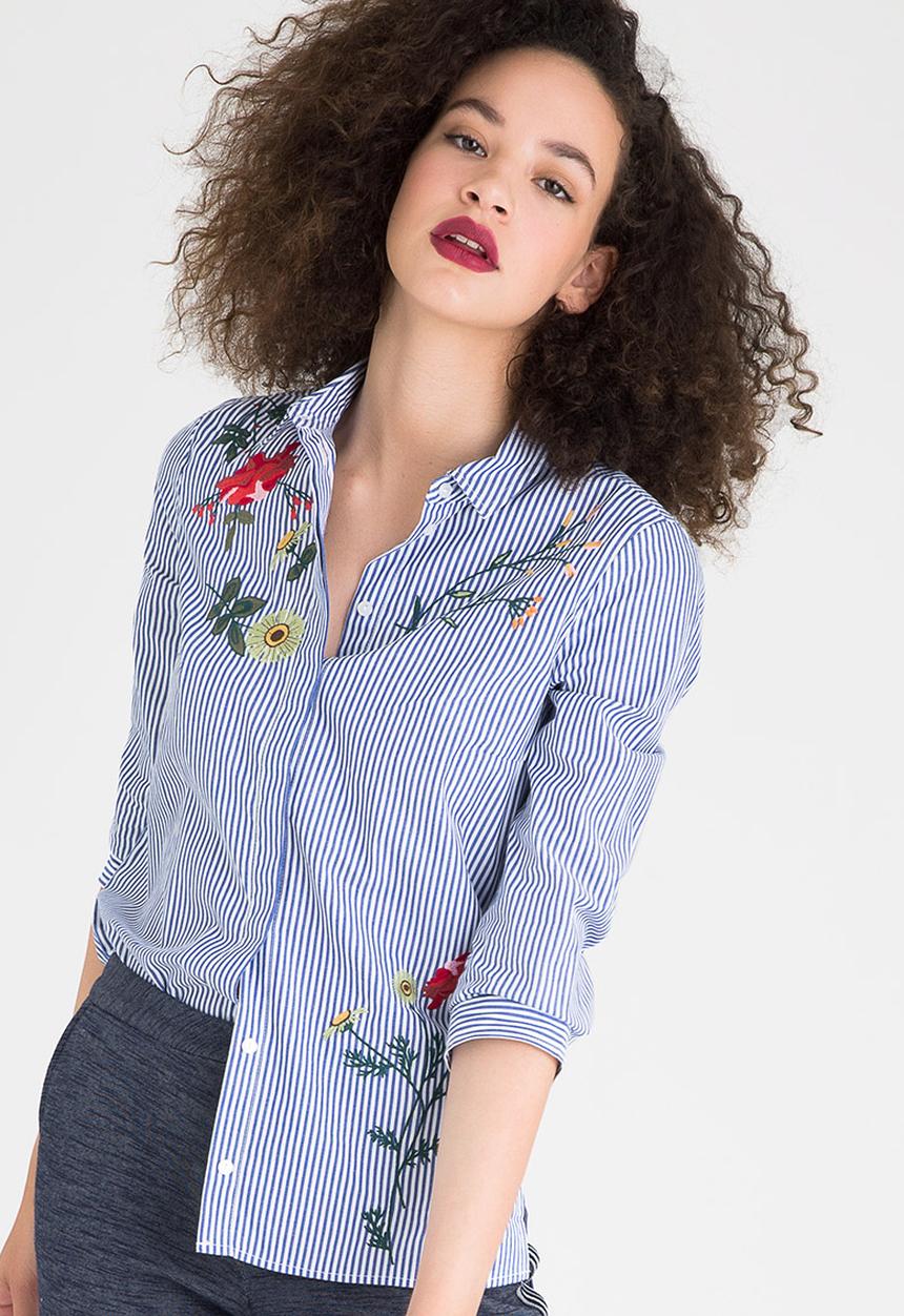 ONLY - Drive Embroidery Detail Shirt Blue and White