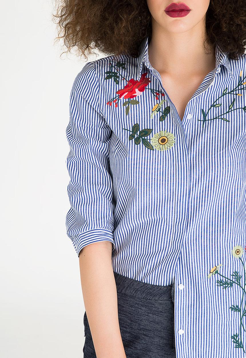 ONLY - Drive Embroidery Detail Shirt Blue and White