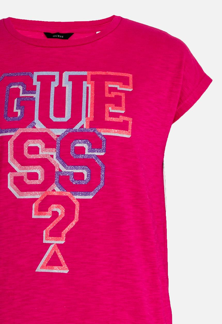 GUESS - Girls Guess Glitter Tee Dark Pink
