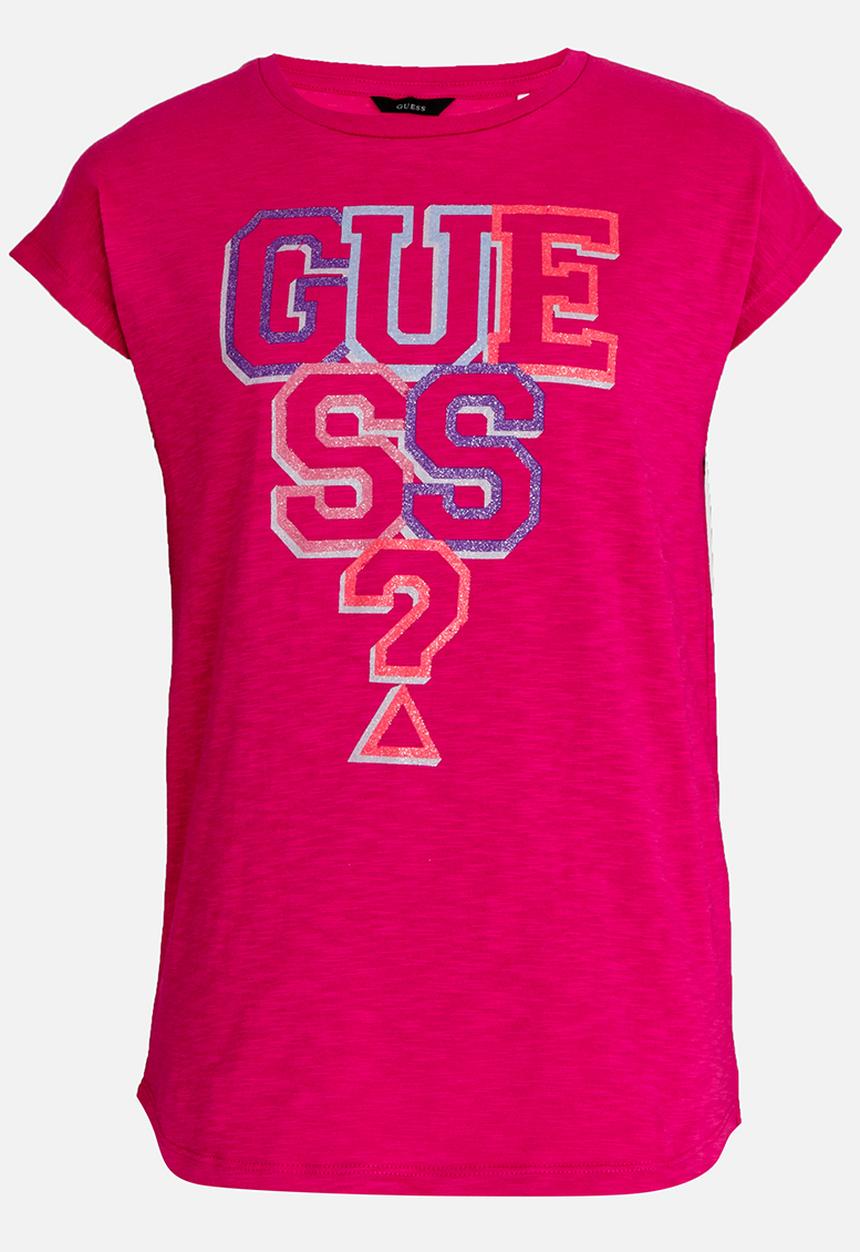 GUESS - Girls Guess Glitter Tee Dark Pink