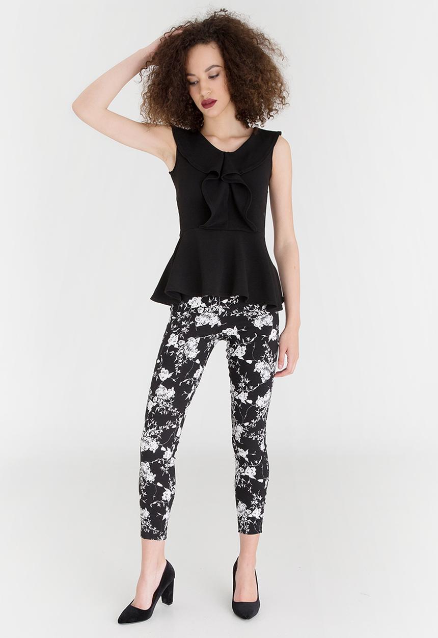 edit - Peplum Frilled Sleeveless Top Black