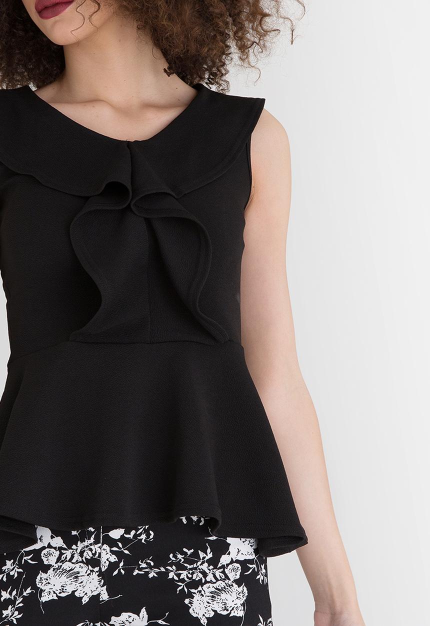 edit - Peplum Frilled Sleeveless Top Black