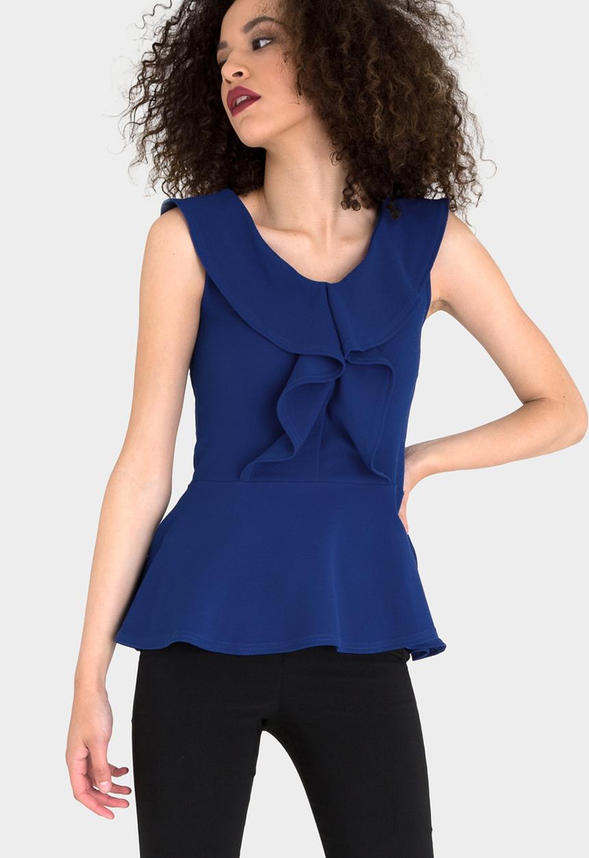 edit - Peplum Frilled Sleeveless Top Cobalt