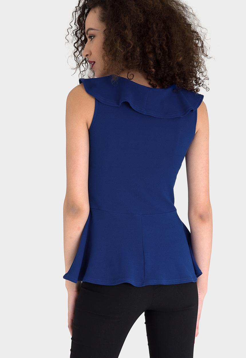 edit - Peplum Frilled Sleeveless Top Cobalt