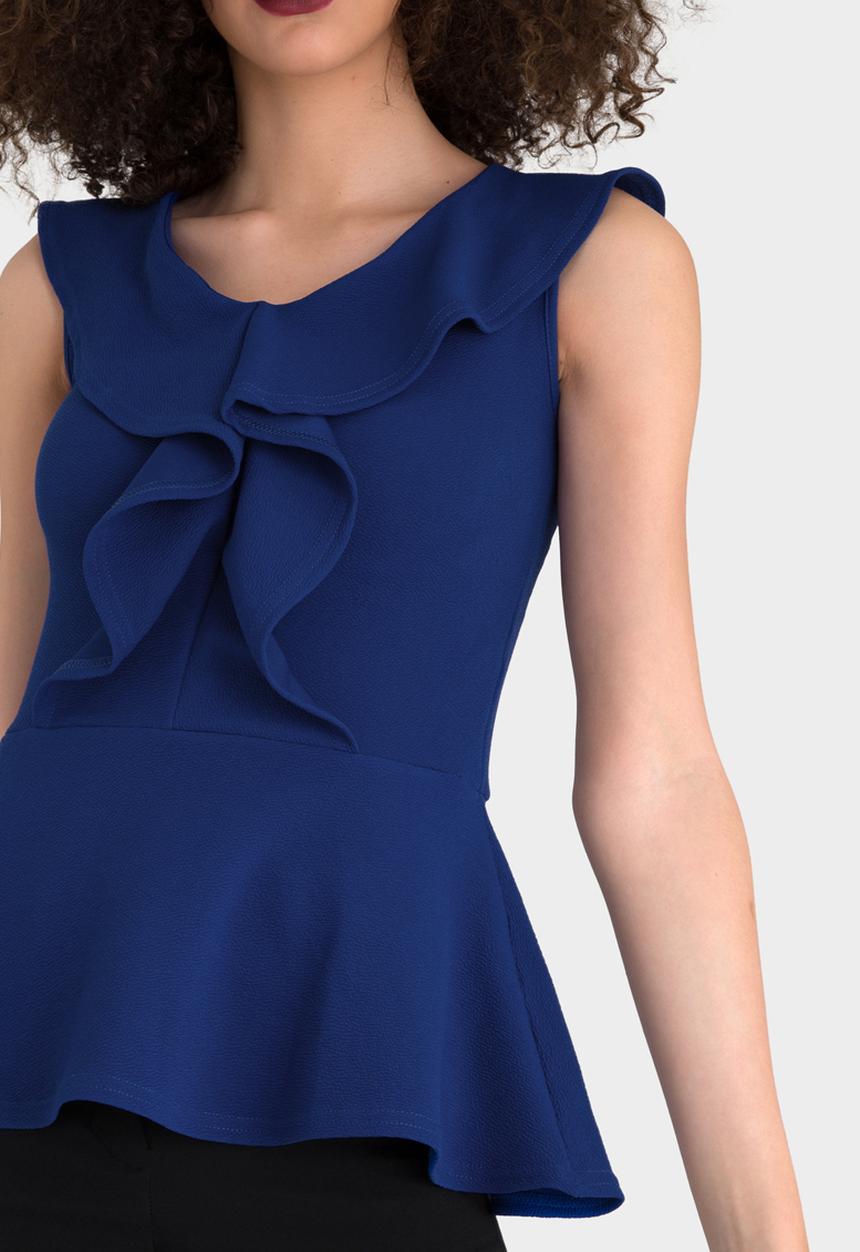 edit - Peplum Frilled Sleeveless Top Cobalt