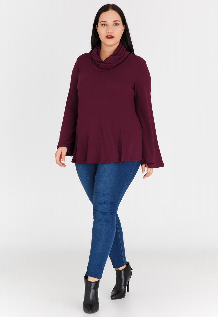 edit Plus - Cowl Neck Jersey Dark Red