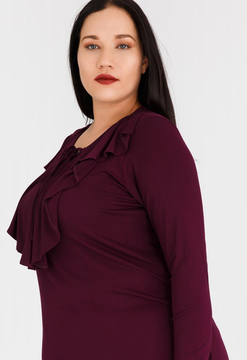 STYLE REPUBLIC PLUS - Frill Lace-Up Top Burgundy