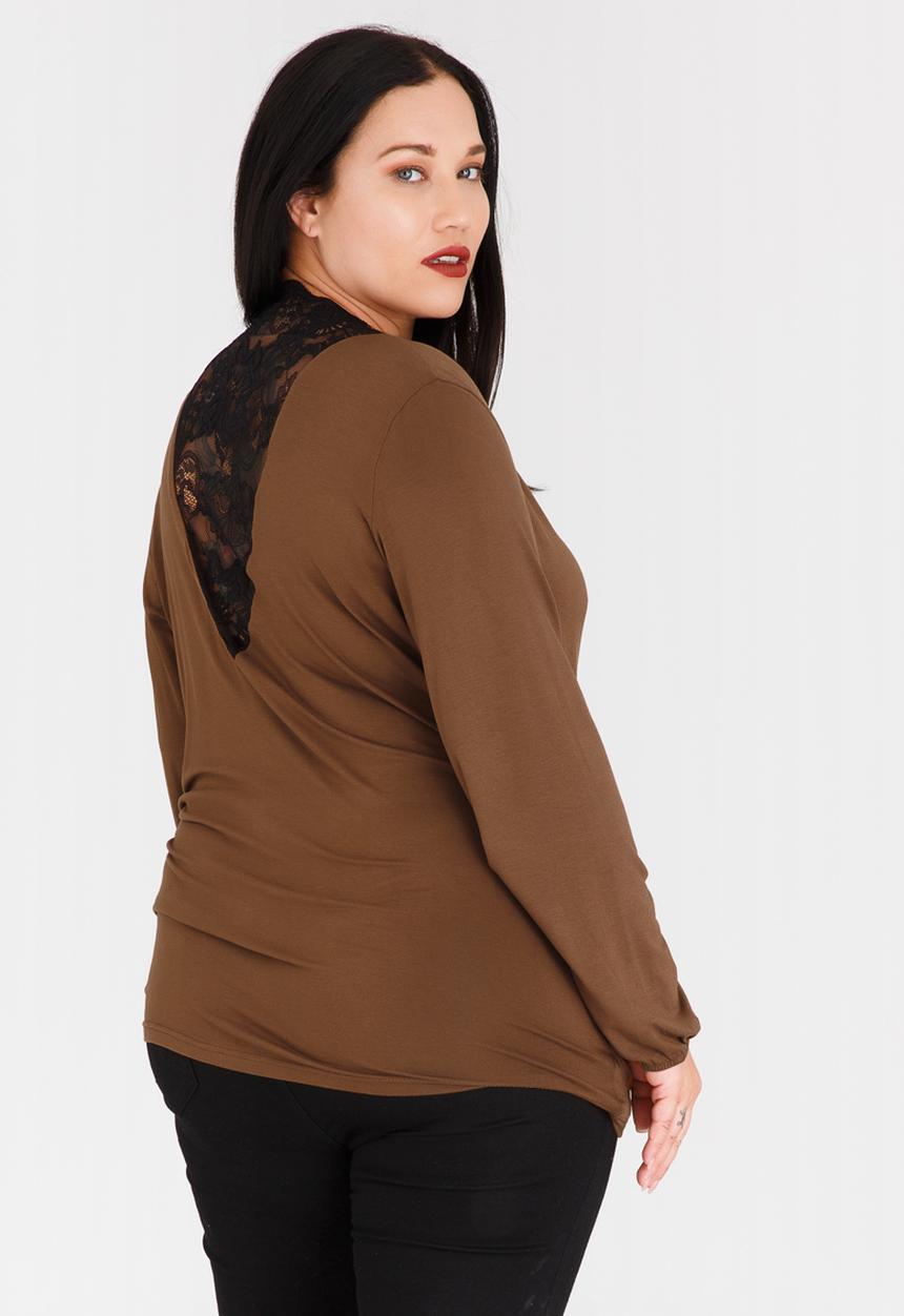 STYLE REPUBLIC PLUS - Lace Inset Wrap Blouse Brown