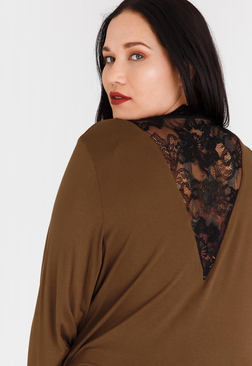 STYLE REPUBLIC PLUS - Lace Inset Wrap Blouse Brown