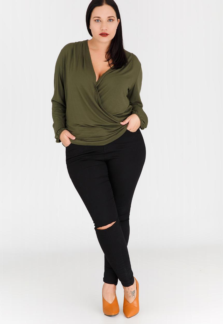 STYLE REPUBLIC PLUS - Lace Inset Wrap Blouse Khaki Green