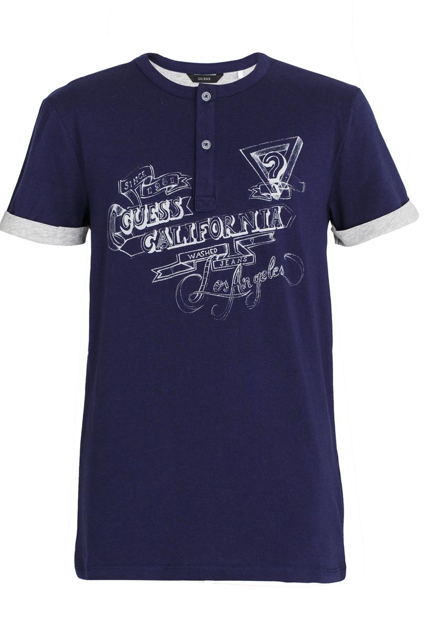 GUESS - S/S Rolled Sleeve Henley Blue