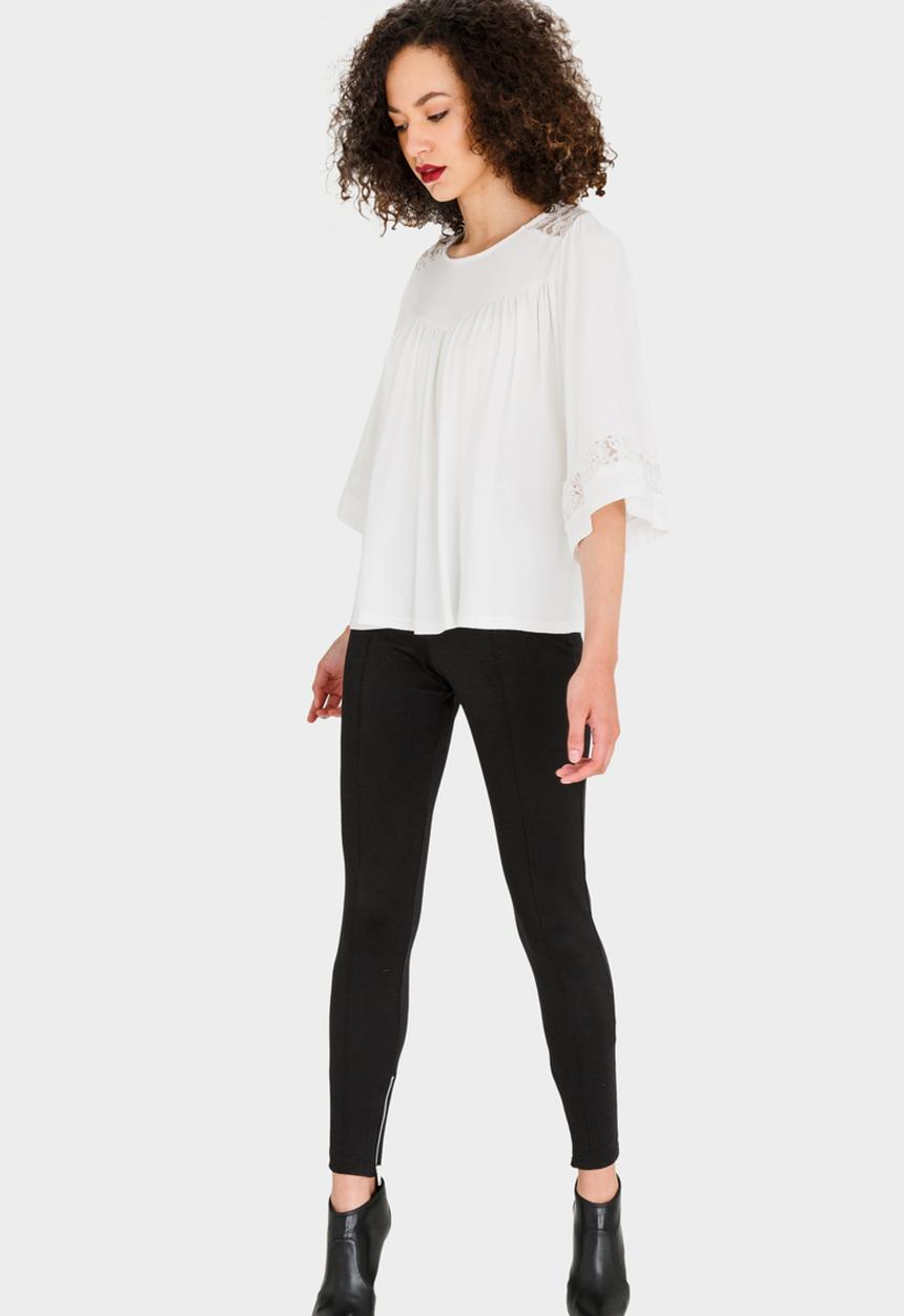 edit - Lace Inset Flared Top Cream