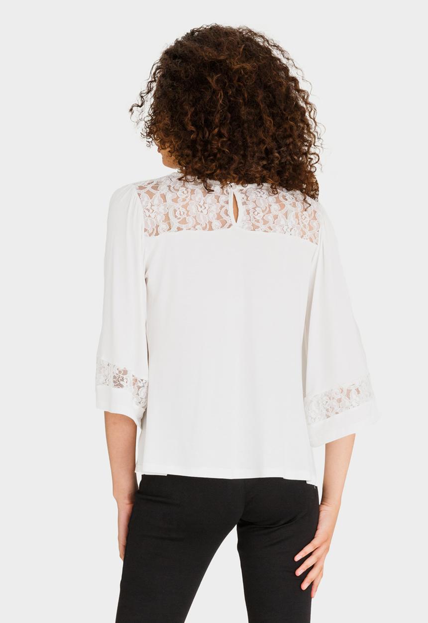 edit - Lace Inset Flared Top Cream