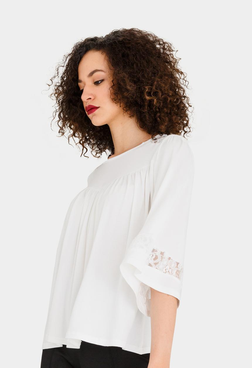 edit - Lace Inset Flared Top Cream