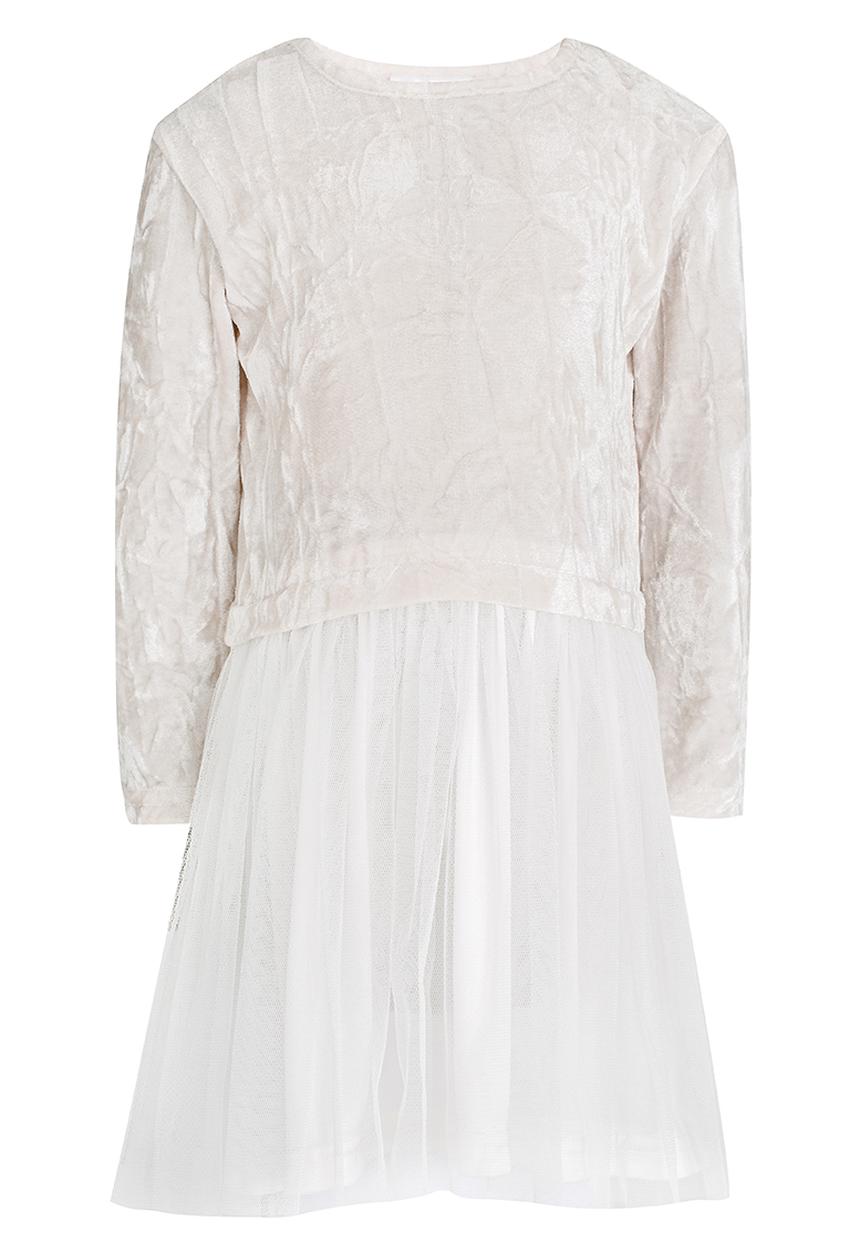 See-Saw - Velour Dress with Mesh Underlay Cream