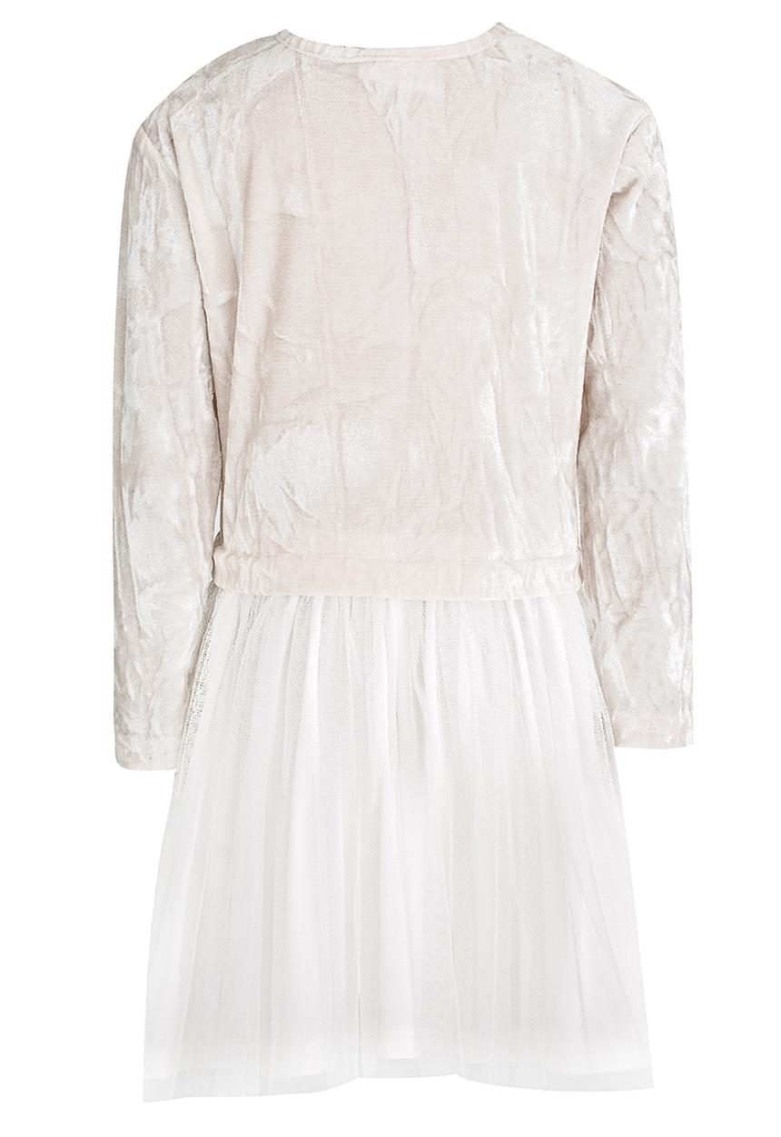See-Saw - Velour Dress with Mesh Underlay Cream