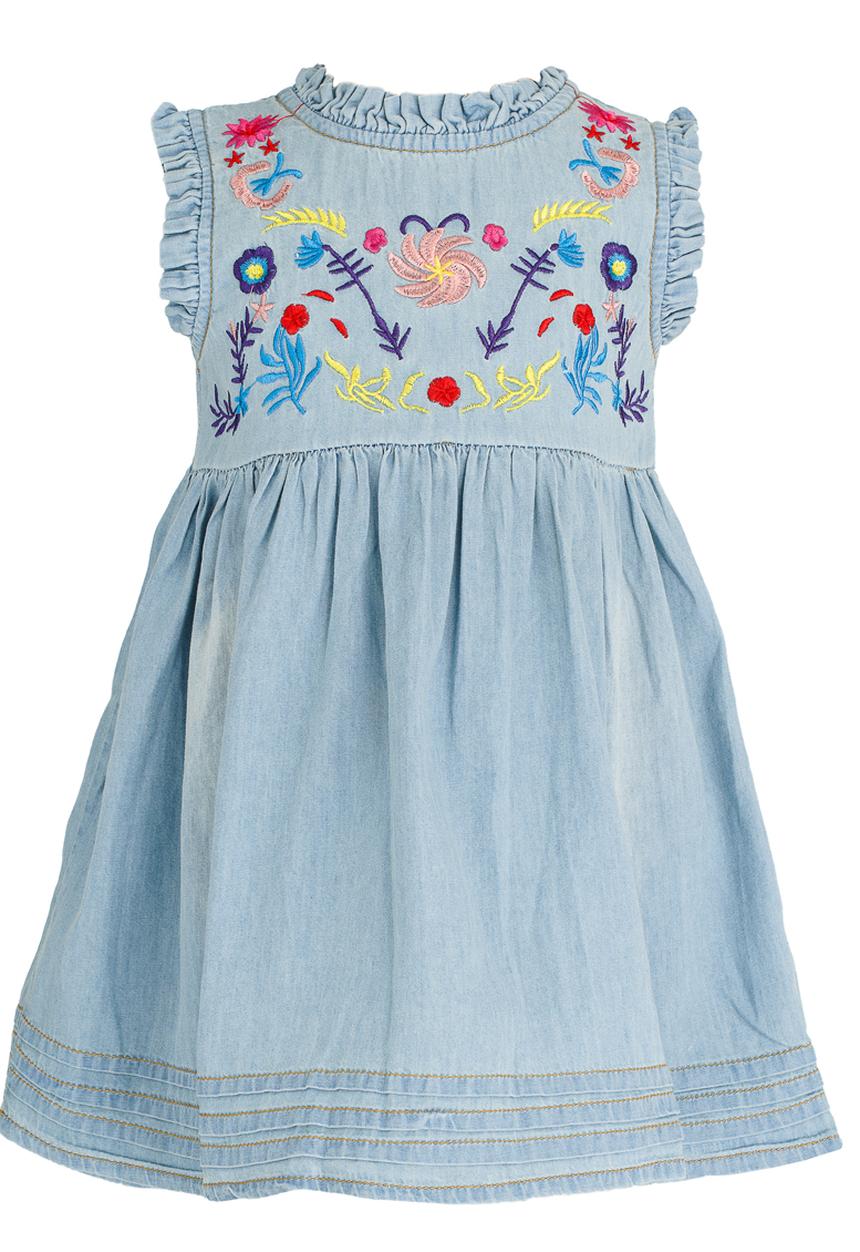 Pop Candy - Embroidered Detail Denim Dress Blue