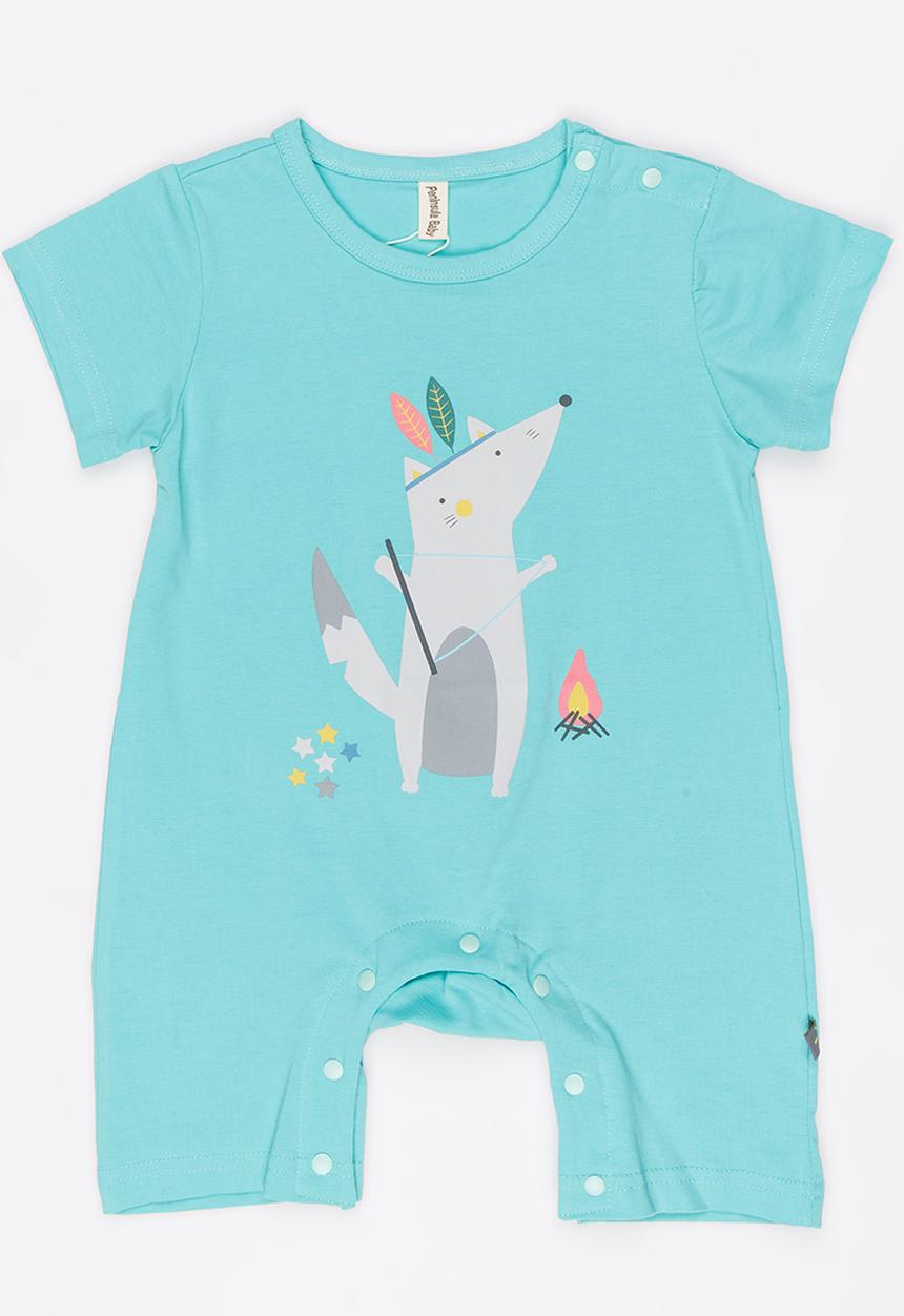 Peninsula Baby - Printed Racoon Romper Light Green