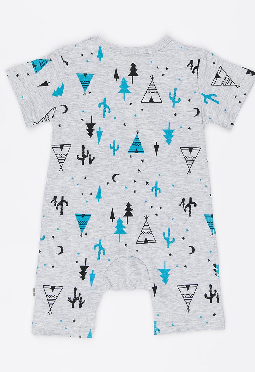 Peninsula Baby - Tribal Printed Romper Blue and Grey