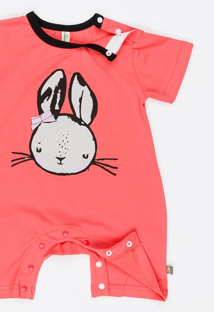 Peninsula Baby - Bunny Printed Romper Coral