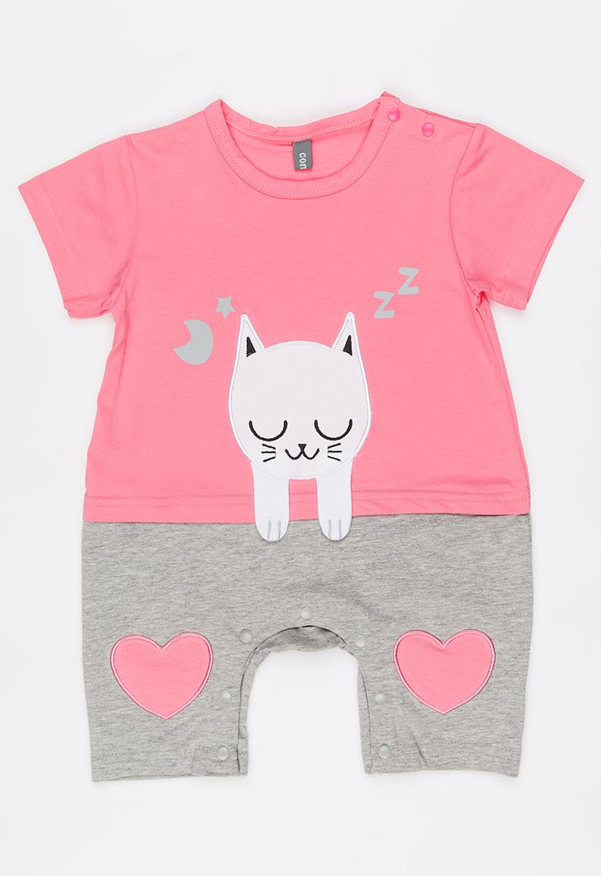 Peninsula Baby - Kitty Cat Printed Romper Pale Pink