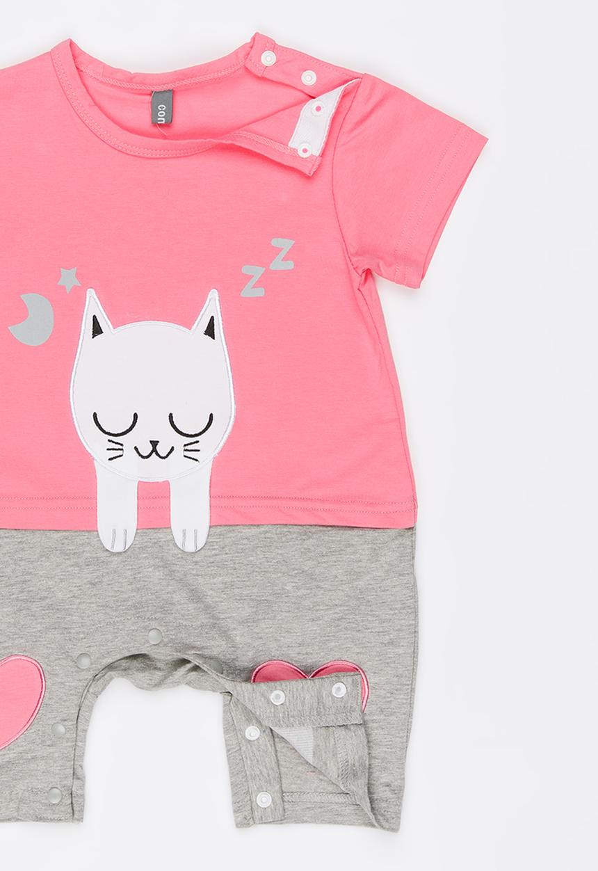 Peninsula Baby - Kitty Cat Printed Romper Pale Pink