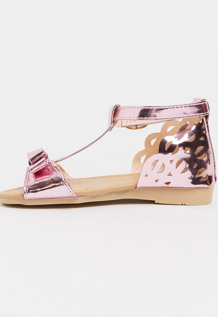 Pop Candy - T-Bar Sandals with Bow Pale Pink
