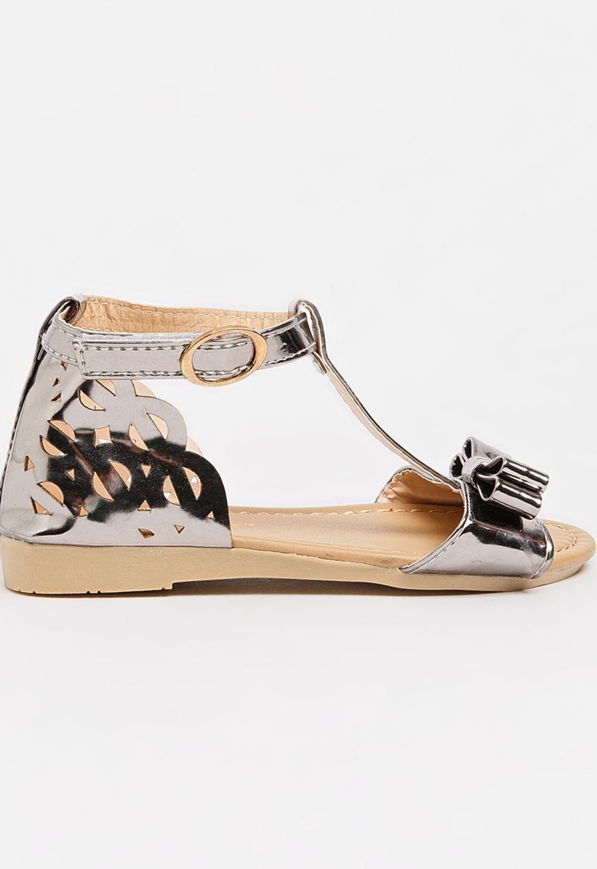 Pop Candy - T-Bar Sandals with Bow Silver