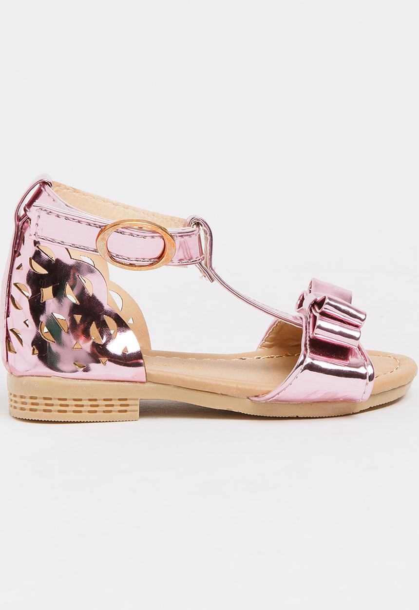 Pop Candy - T-Bar Sandals with Bow Pale Pink